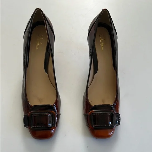 COLE HAAN Chic Brown Leather Pumps with Buckle - Picture 2 of 11